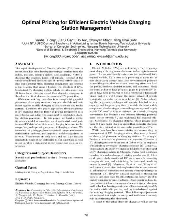 (PDF) Optimal Pricing for Efficient Electric Vehicle Charging Station ...