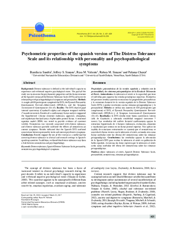 (PDF) Psychometric properties of the spanish version of The Distress ...