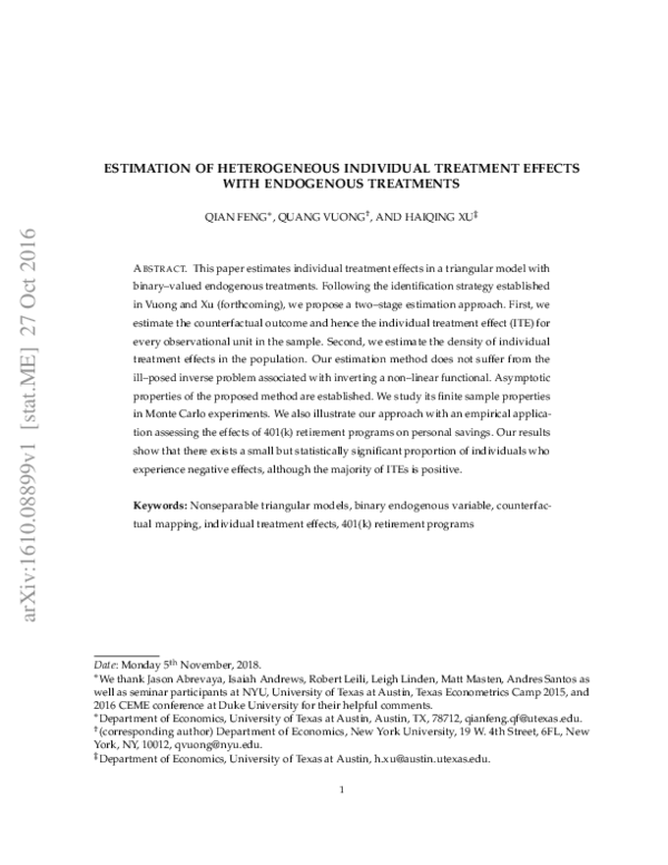 (PDF) Estimation of heterogeneous individual treatment effects with ...