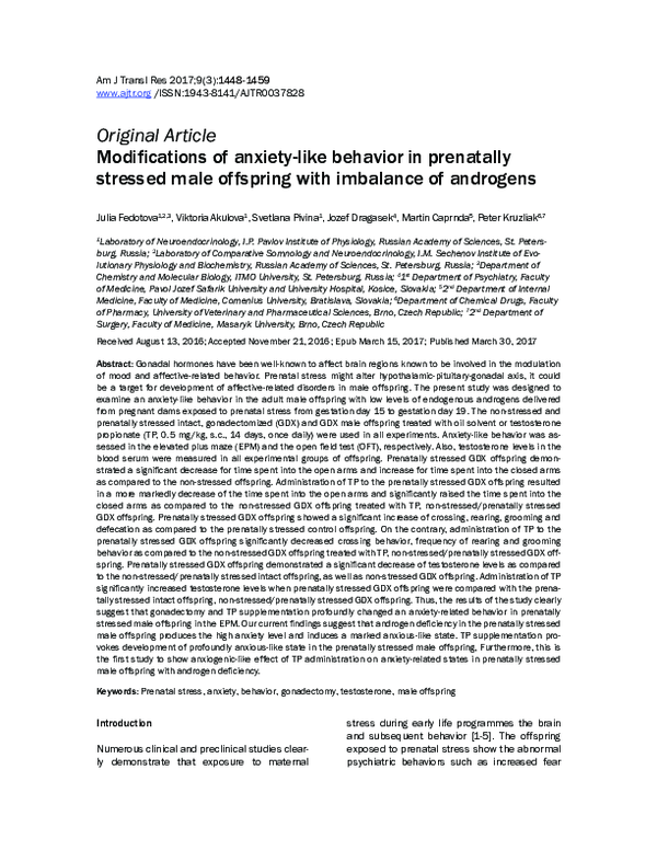 Image showcasing (PDF) Modifications of anxiety-like behavior in prenatally stressed ...
