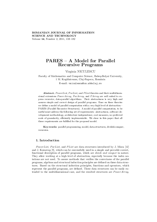 (PDF) PARES – A Model for Parallel Recursive Programs