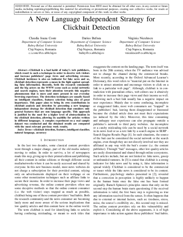 (PDF) A New Language Independent Strategy for Clickbait Detection