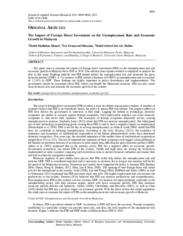(PDF) The Impact of Foreign Direct Investment on the Unemployment Rate ...