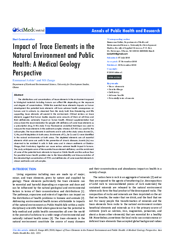 (PDF) Impact of Trace Elements in the Natural Environment and Public ...