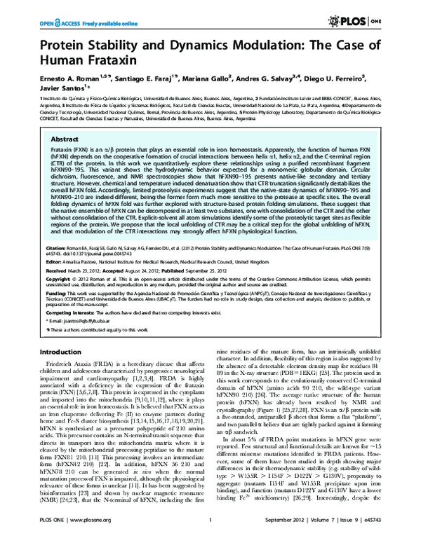 (PDF) Protein Stability and Dynamics Modulation: The Case of Human Frataxin