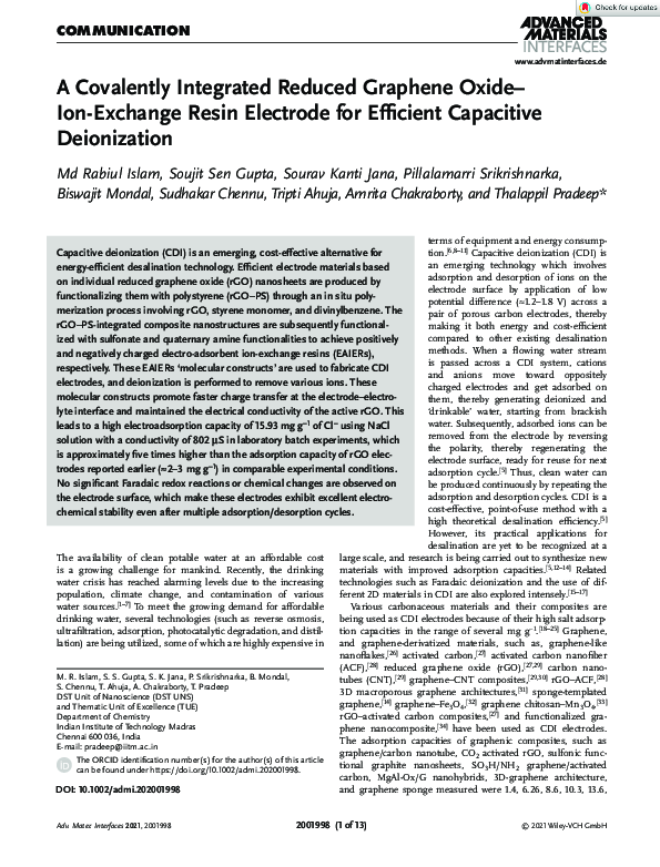 (PDF) A Covalently Integrated Reduced Graphene Oxide–Ion‐Exchange Resin ...