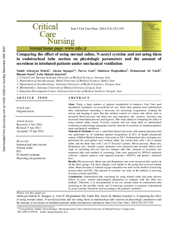 (PDF) Comparing the effect of using normal saline, N-acetyl cysteine ...