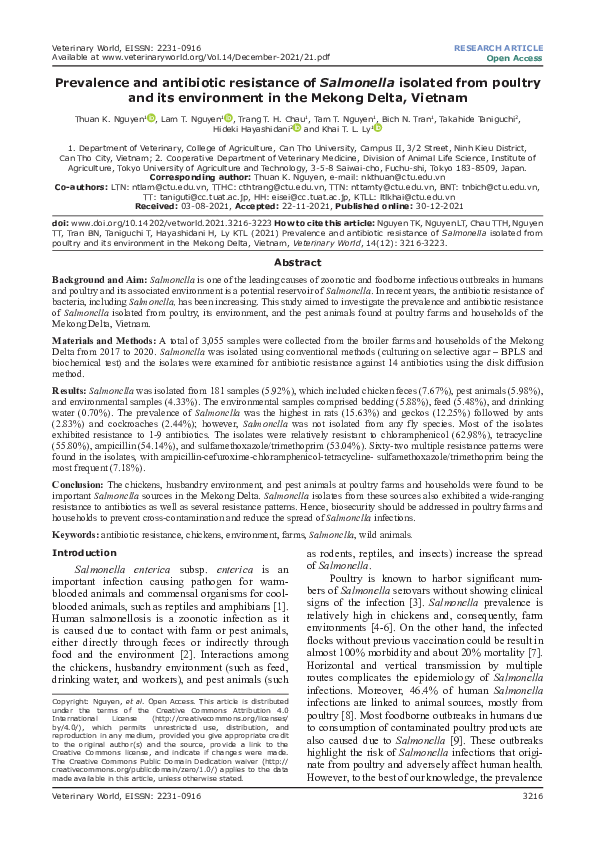 (PDF) Prevalence and antibiotic resistance of Salmonella isolated from ...
