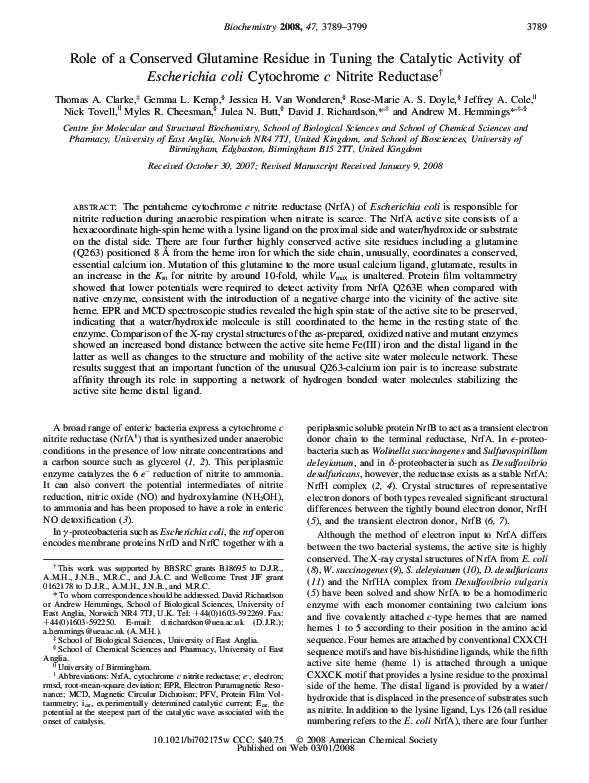 (PDF) Role of a Conserved Glutamine Residue in Tuning the Catalytic ...
