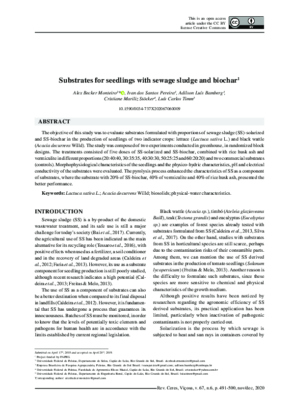 (PDF) Substrates for seedlings with sewage sludge and biochar