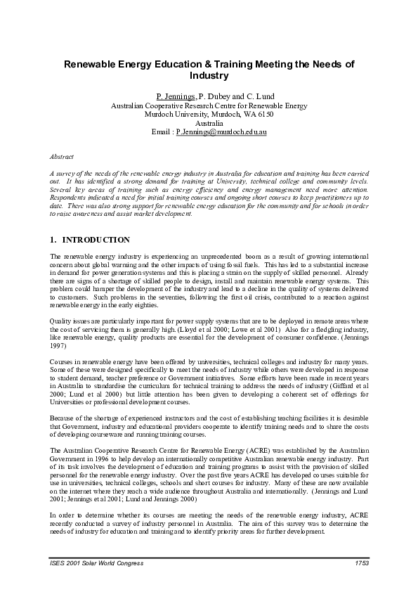 (PDF) Renewable Energy Education & Training Meeting the Needs of Industry