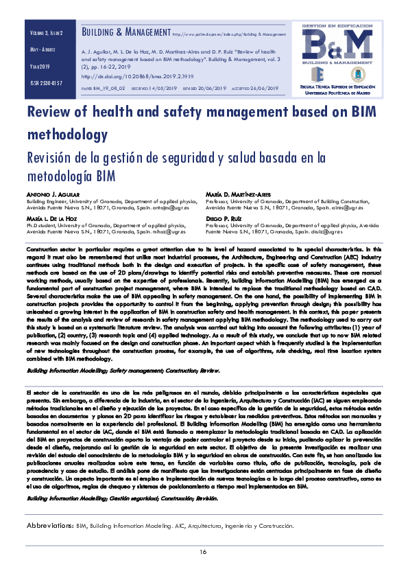(PDF) Review of health and safety management based on BIM methodology ...