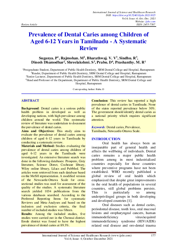 (PDF) Prevalence of Dental Caries among Children of Aged 6-12 Years in ...