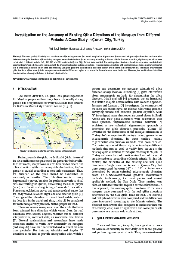 (PDF) Investigation on the Accuracy of Existing Qibla Directions of the
