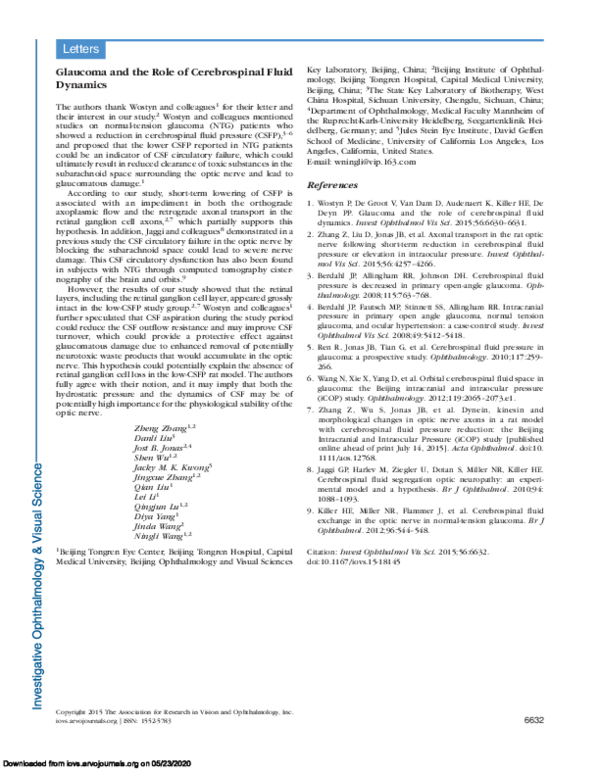 (PDF) Glaucoma and the Role of Cerebrospinal Fluid Dynamics