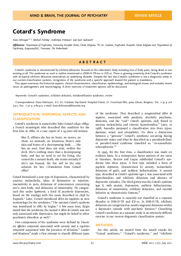 (PDF) Cotard’s Syndrome