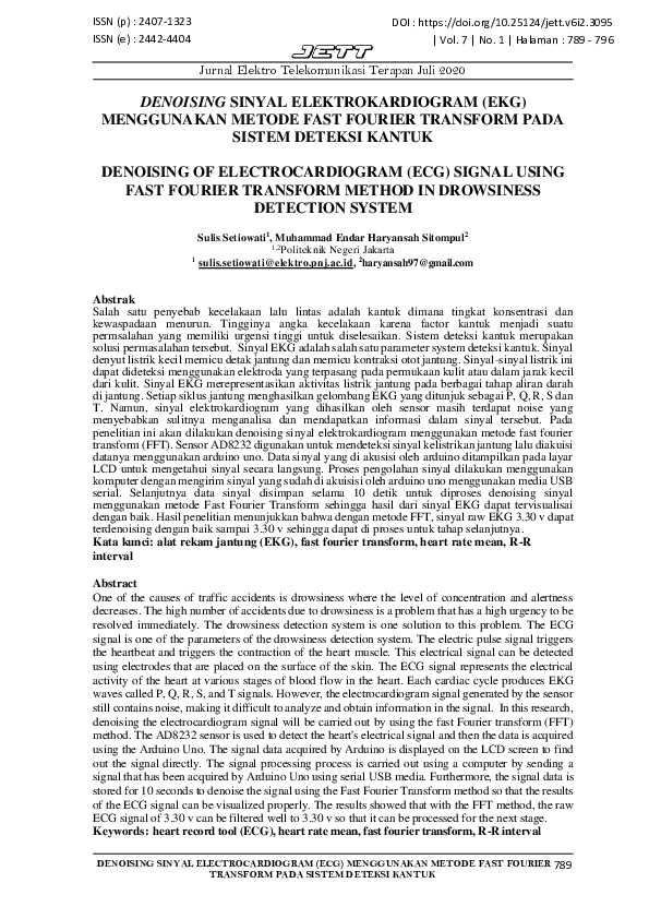 Pdf Denoising Sinyal Electrocardiogram Ecg Menggunakan Metode Fast