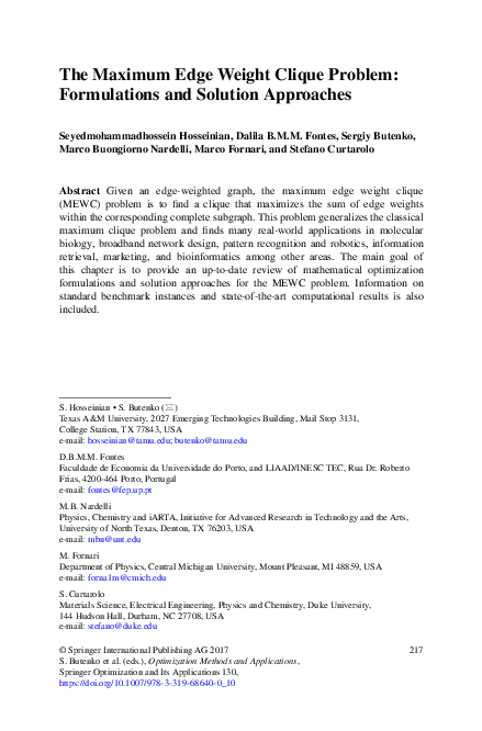 (PDF) The Maximum Edge Weight Clique Problem: Formulations and Solution ...