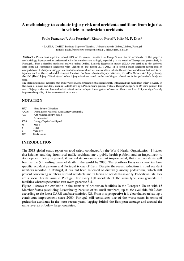 (PDF) A methodology to evaluate injury risk and accident conditions ...
