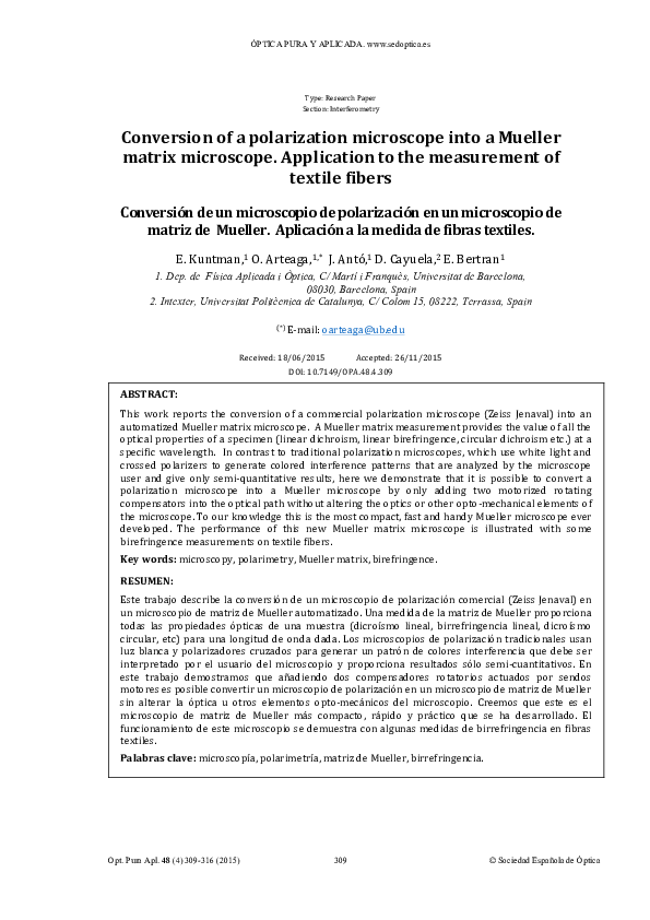 (PDF) Conversion of a polarization microscope into a Mueller matrix ...