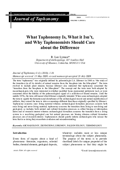 (PDF) What Taphonomy Is, What it Isn't, and Why Taphonomists Should ...