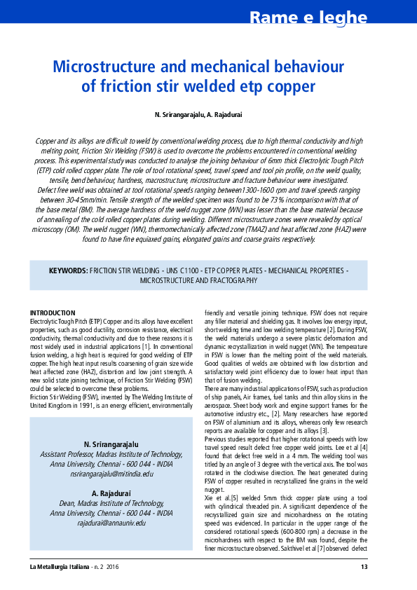 (PDF) Microstructure and mechanical behaviour of friction stir welded ...