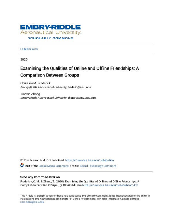 (PDF) Examining the Qualities of Online and Offline Friendships: A ...