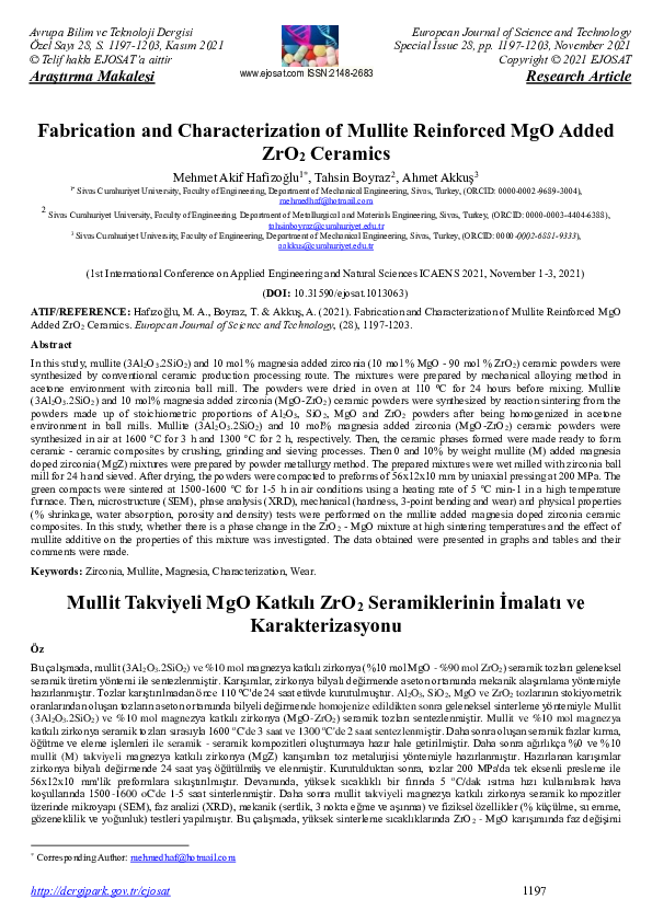 (PDF) Fabrication and Characterization of Mullite Reinforced MgO Added ...