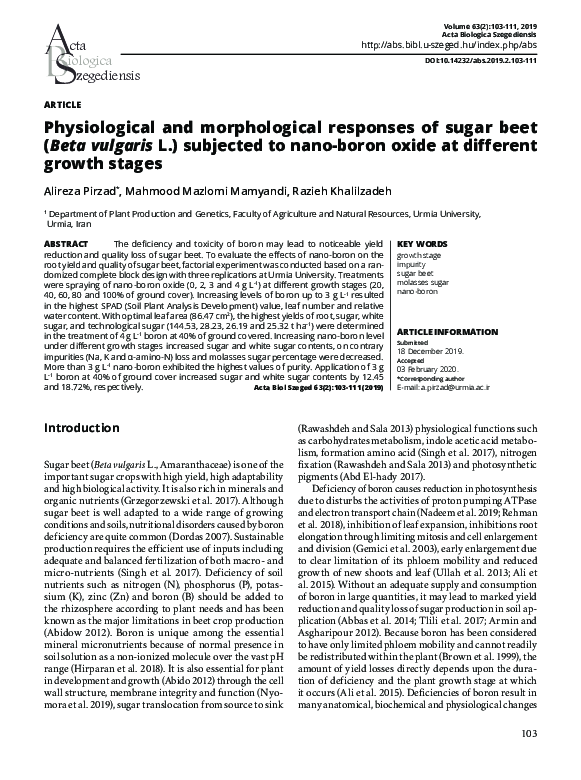 (PDF) Physiological and morphological responses of sugar beet (Beta ...