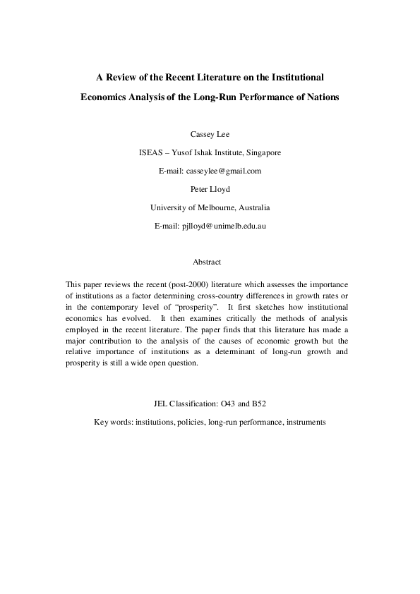(PDF) A Review of the Recent Literature on the Institutional Economics ...