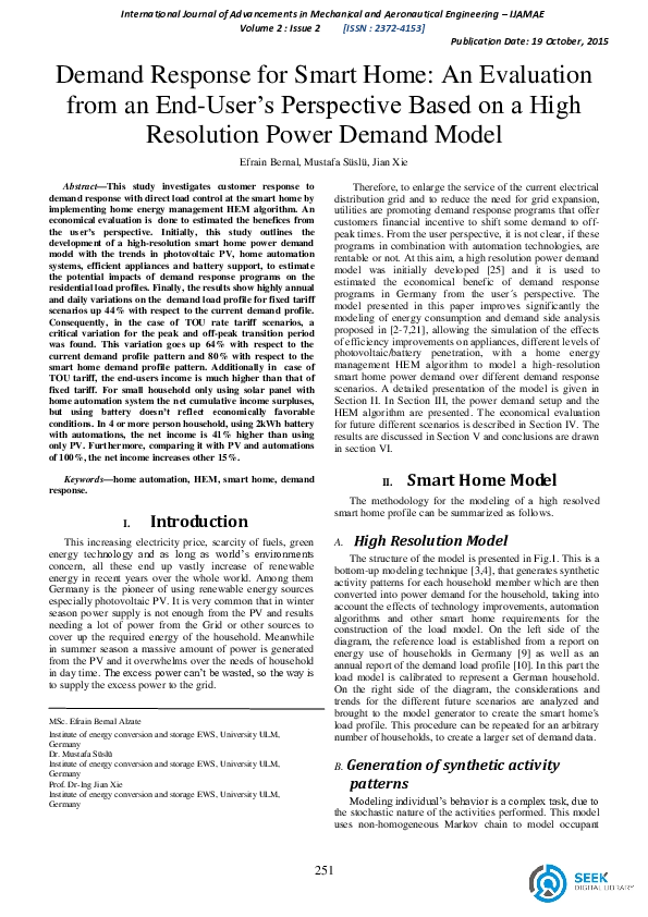 (PDF) Demand Response for Smart Home An Evaluation from an End Users ...