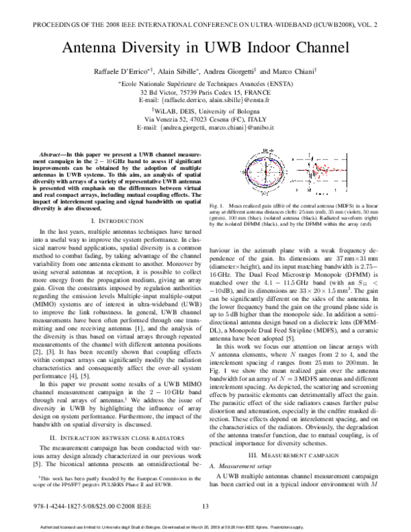 (PDF) Antenna diversity in UWB indoor channel