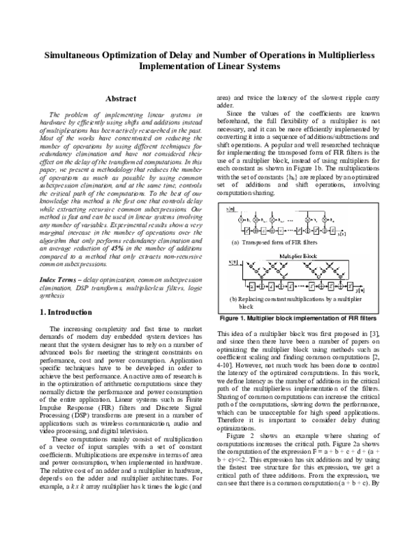 (PDF) Simultaneous Optimization of Delay and Number of Operations in ...