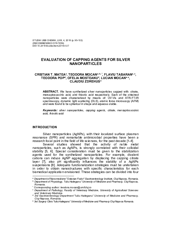 (PDF) Evaluation of capping agents for silver nanoparticles