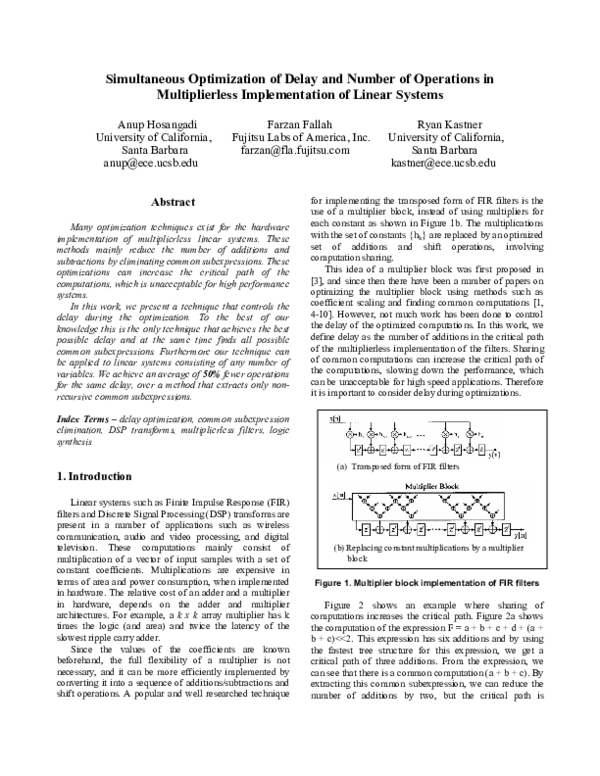 (PDF) Simultaneous optimization of delay and number of operations in ...