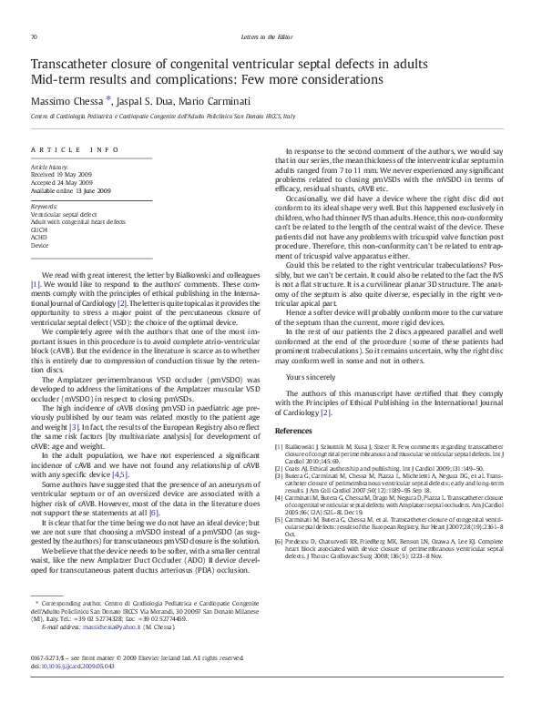 (PDF) Transcatheter closure of congenital ventricular septal defects in ...