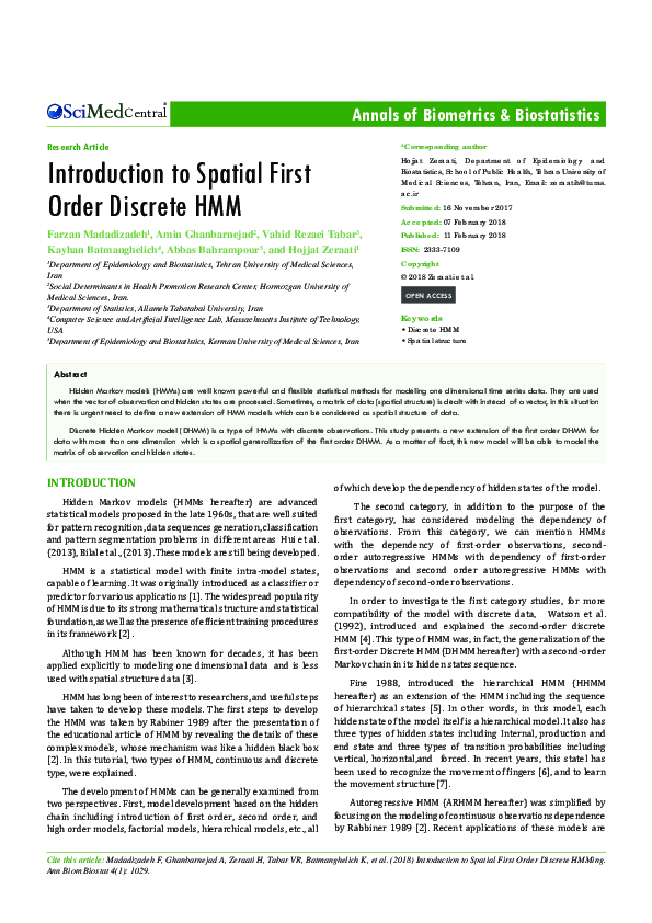 (PDF) Introduction to Spatial First Order Discrete HMM