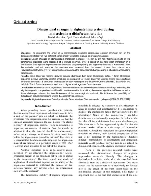 (PDF) Dimensional changes in alginate impression during immersion in a ...
