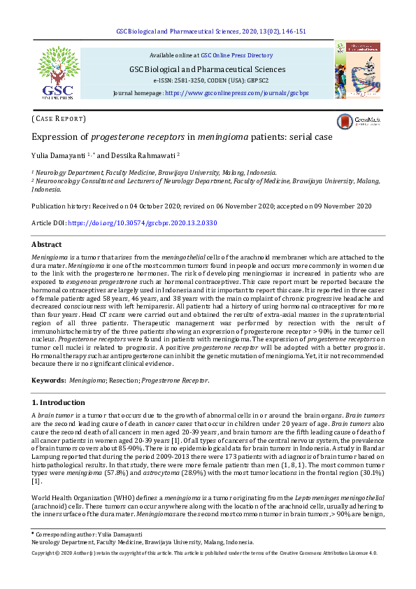 Expression of progesterone receptors in meningioma patients: serial case