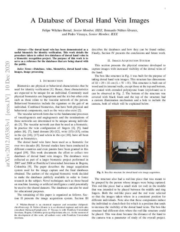 (PDF) A Database of Dorsal Hand Vein Images