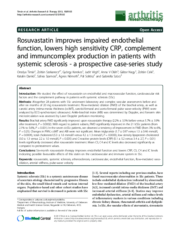 (PDF) Rosuvastatin improves impaired endothelial function , lowers high ...
