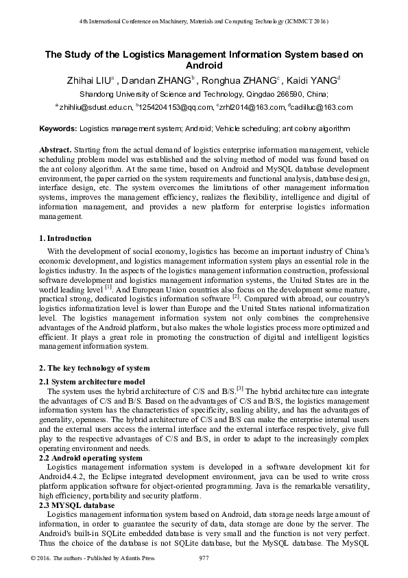(PDF) The Study of the Logistics Management Information System based on ...