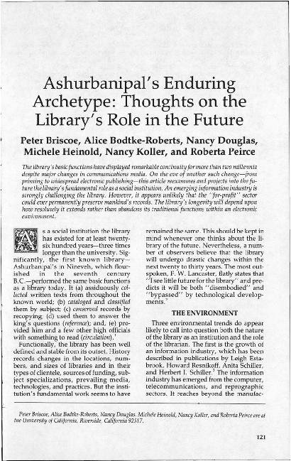(PDF) Ashurbanipal's Enduring Archetype: Thoughts on the Library's Role ...