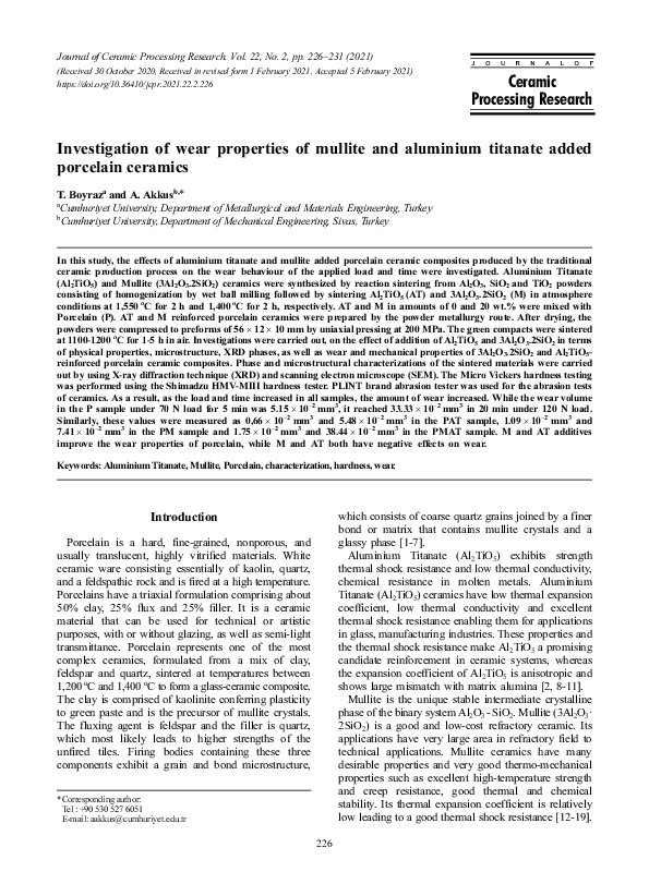 (PDF) Investigation of wear properties of mullite and aluminium ...