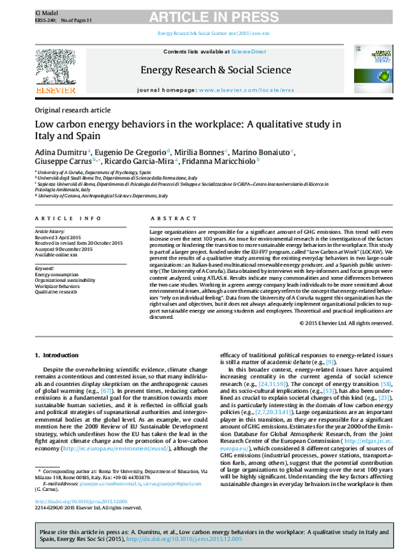 (PDF) Low carbon energy behaviors in the workplace: A qualitative study ...