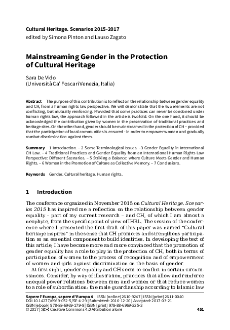 (PDF) Mainstreaming gender in the protection of cultural heritage