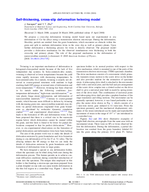 (PDF) Self-thickening, cross-slip deformation twinning model