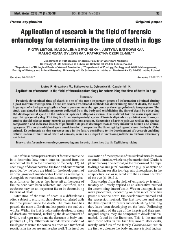(PDF) Application of research in the field of forensic entomology for ...