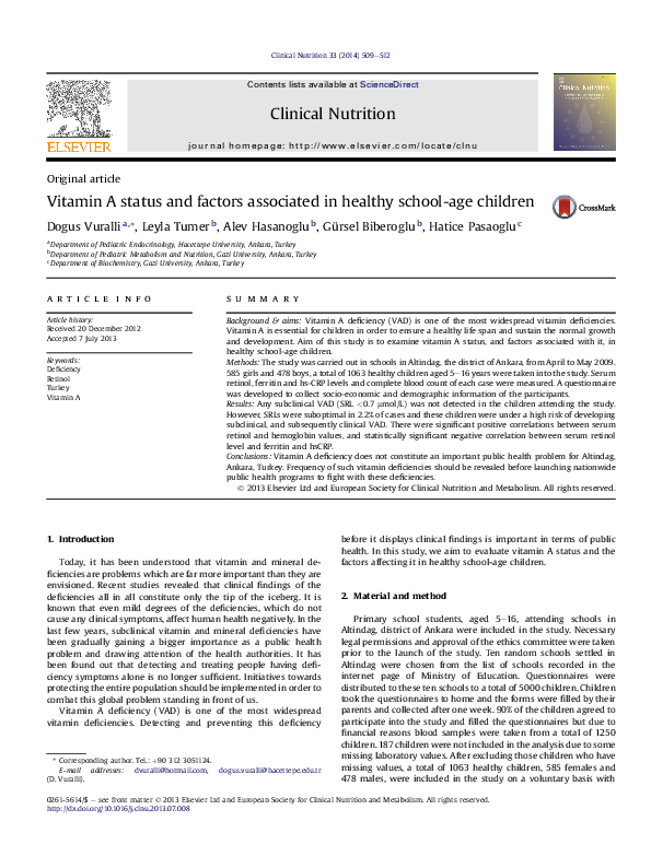 (PDF) Vitamin A status and factors associated in healthy school-age ...