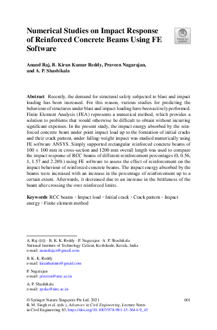 (PDF) Numerical Studies on Impact Response of Reinforced Concrete Beams ...